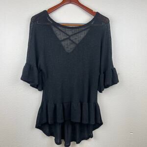 Womens Top Sz M/L Whimsigoth Mesh Ruffled Oversized Semi Sheer Boho Witchy Flowy